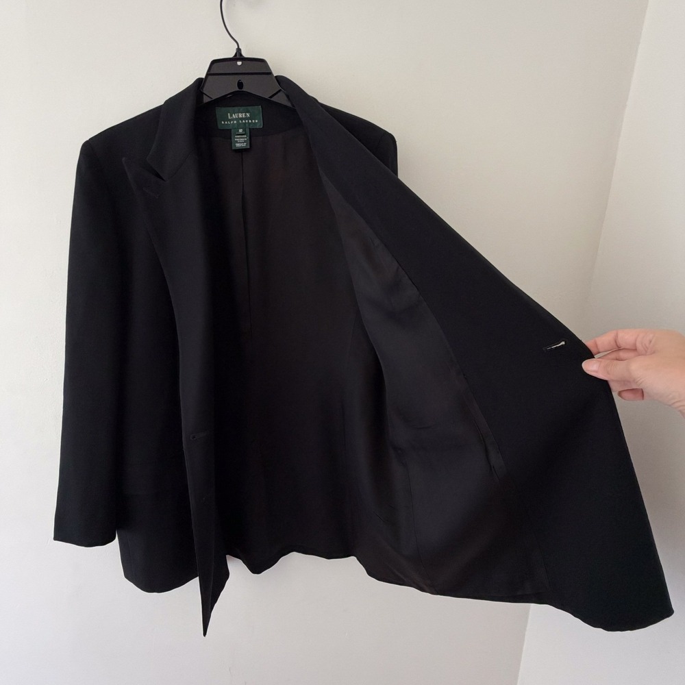 Lauren Ralph Lauren Navy Blue Tailored Blazer Crest Wool Size 10 Double Breasted - Picture 7 of 16